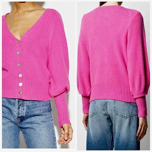 Apparis Italy Stacey Button Up Cardigan Wide Sleeve vegan cashmere Camel Brown - Picture 12 of 16